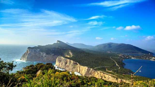 Mountain water road cliff scenic free wallpaper for desktop - medium preview image