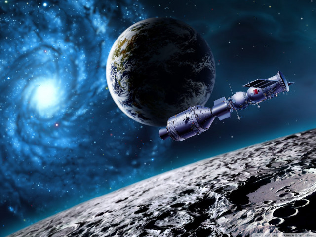 Space station over moon spiral free wallpaper for desktop - medium preview image