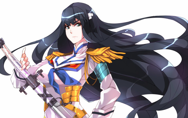 Woman black hair sword uniform free wallpaper for desktop - medium preview image