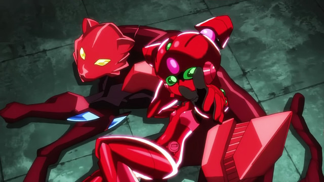 Red robot cat sitting back free wallpaper for desktop - medium preview image