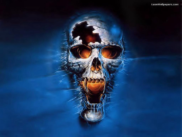 Skull glowing face teeth blue free wallpaper for desktop - medium preview image