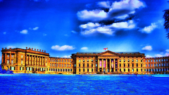 Large building flag water boat free wallpaper for desktop - medium preview image