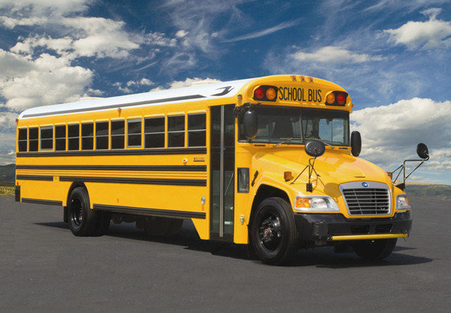 Yellow school bus parking lot free wallpaper for desktop - medium preview image