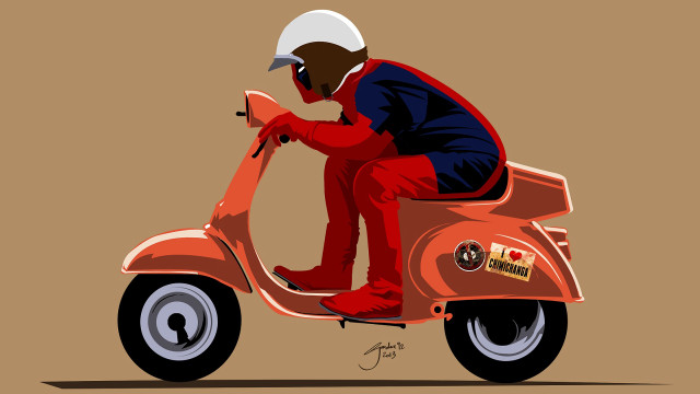 Man riding red scooter helmet free wallpaper for desktop - medium preview image