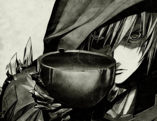 Woman pot knife drawing art free wallpaper for desktop - medium preview image