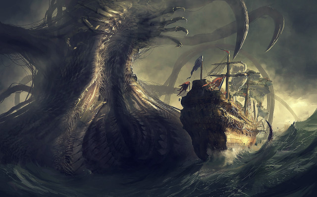 Giant octopus attacking ship sea free wallpaper for desktop - medium preview image