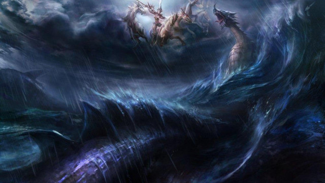 Dragon attack wave ocean full free wallpaper for desktop - medium preview image