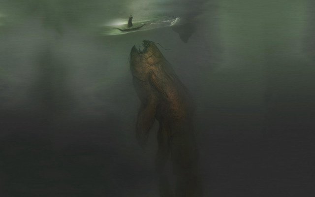 Large fish person boat swimming free wallpaper for desktop - medium preview image