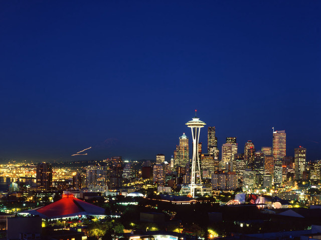 City skyline night space needle free wallpaper for desktop - medium preview image