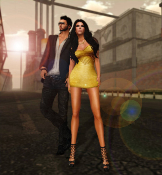 Man woman yellow dress standing free wallpaper for tablet - medium preview image