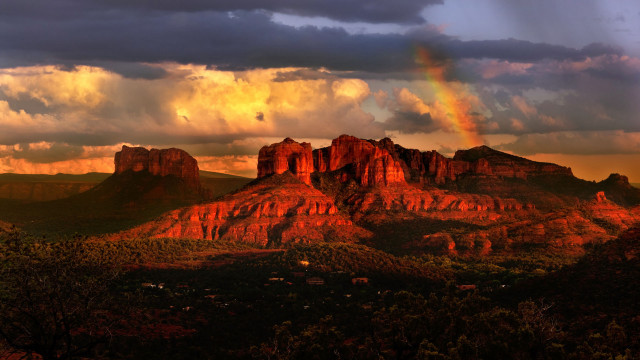 Rainbow over mountains in distance free wallpaper for desktop - medium preview image