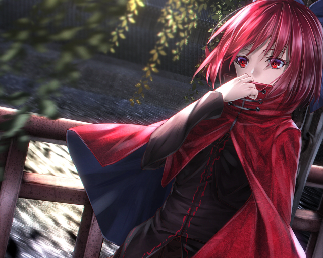 Woman red hair red cape free wallpaper for desktop - medium preview image