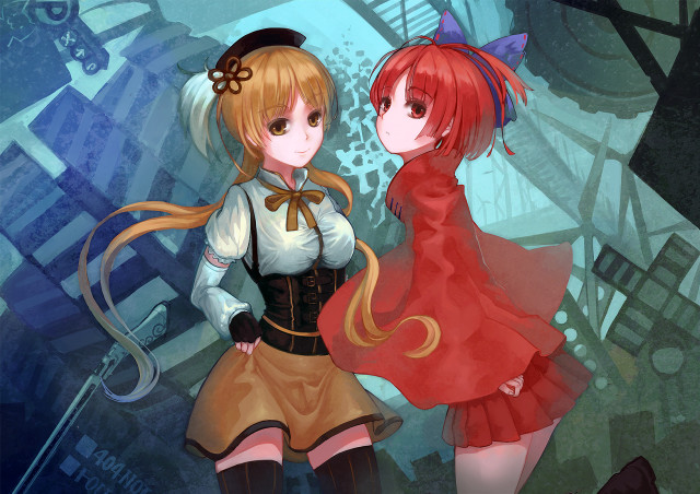 Anime girls standing room clock free wallpaper for desktop - medium preview image