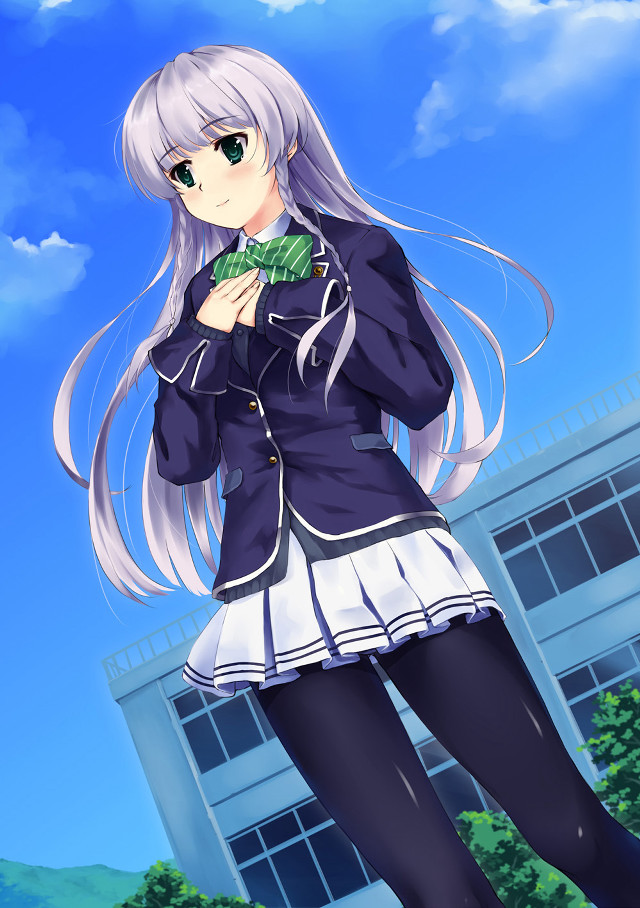 Anime girl white hair blue #23 free wallpaper for mobile - medium preview image