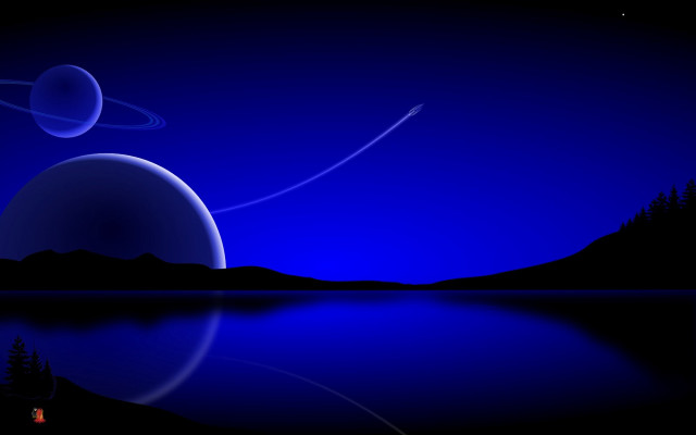 Blue planet moonlight trees mountains free wallpaper for desktop - medium preview image