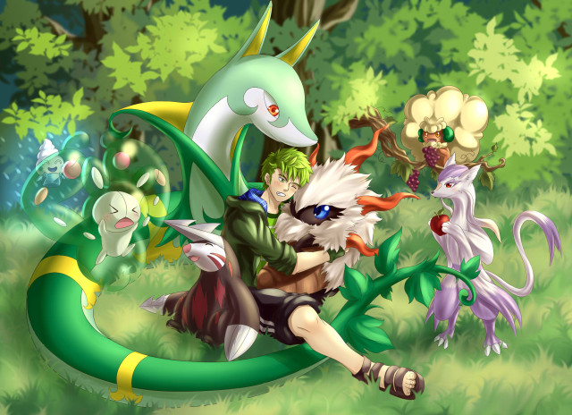 Cartoon characters green snake forest free wallpaper for desktop - medium preview image