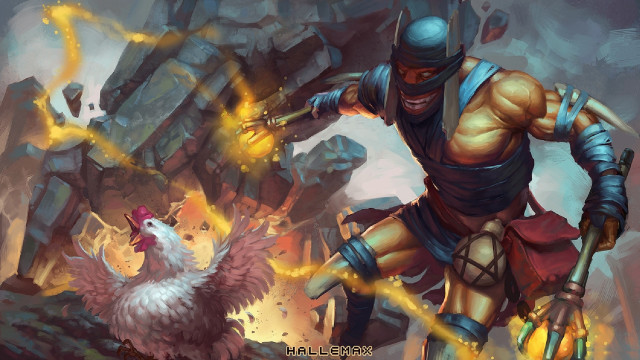 Man armor fighting chicken sword free wallpaper for desktop - medium preview image