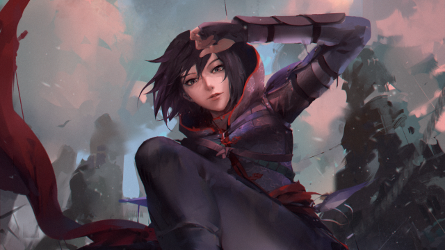 Woman sword fantasy setting trees free wallpaper for desktop - medium preview image