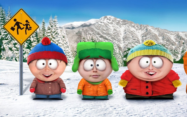 Cartoon characters snow mountain sign free wallpaper for desktop - medium preview image
