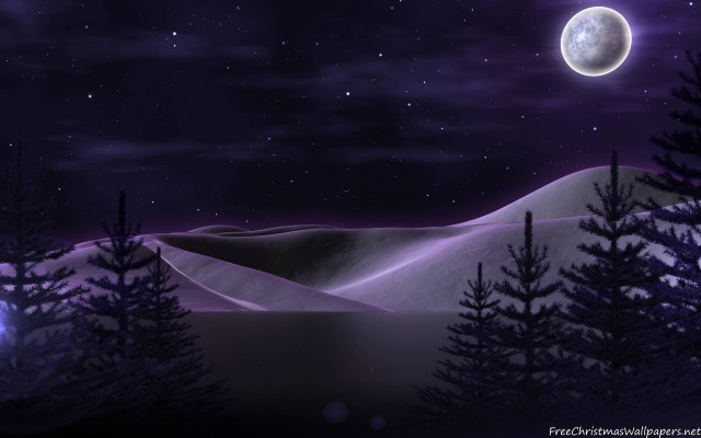 Night full moon mountain trees free wallpaper for desktop - medium preview image