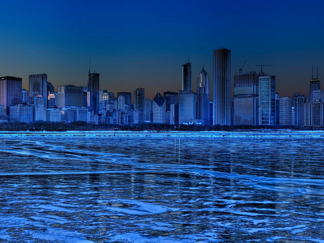 City skyline ice water boat free wallpaper for desktop - medium preview image
