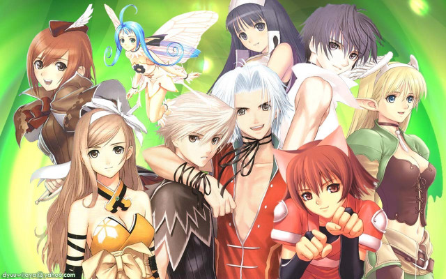 Anime girls green background green free wallpaper for desktop - medium preview image