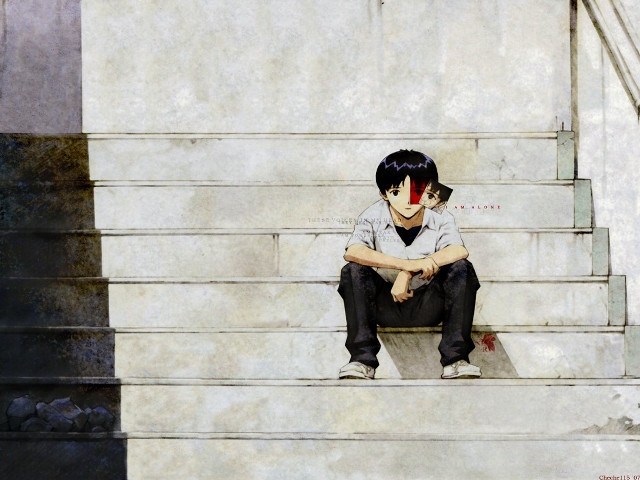Boy sitting stairs head down free wallpaper for desktop - medium preview image