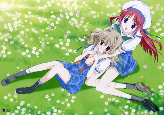 Anime girls field flowers dolls free wallpaper for desktop - medium preview image