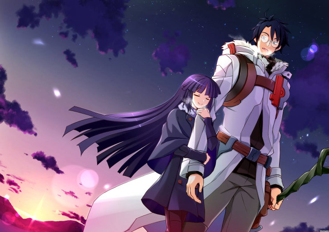Anime couple hill night sky free wallpaper for desktop - medium preview image