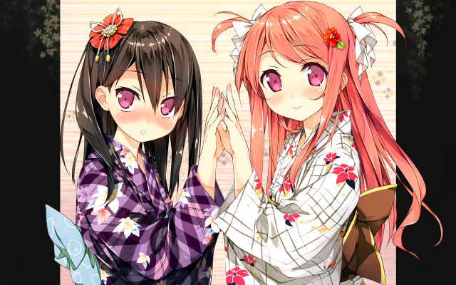 Anime girls pink hair flower free wallpaper for desktop - medium preview image