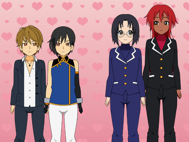 Anime characters group hearts pink free wallpaper for desktop - medium preview image