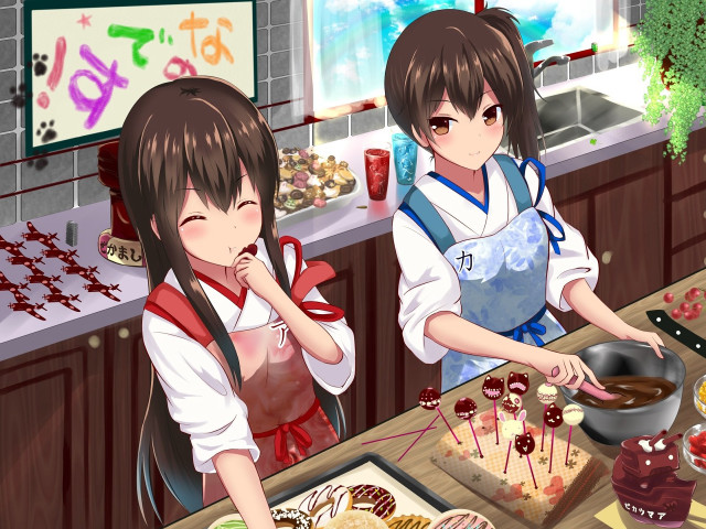 Anime girls cooking food kitchen free wallpaper for desktop - medium preview image