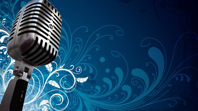 Microphone blue background floral design free wallpaper for desktop - medium preview image