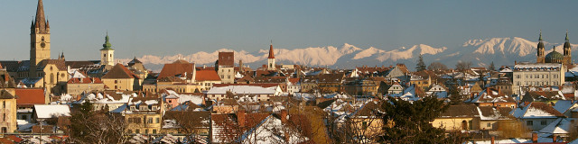 Cityscape mountain buildings snow panorama free wallpaper for desktop - medium preview image