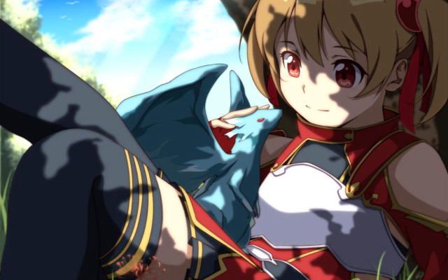 Woman red outfit grass sword free wallpaper for desktop - medium preview image