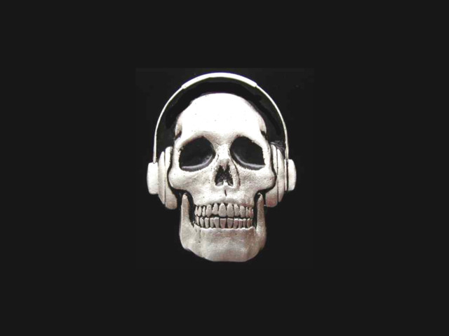 Skull headphones black background white free wallpaper for desktop - medium preview image