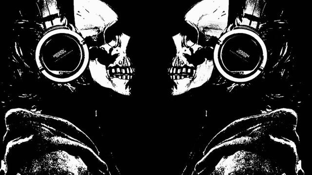 Skulls headphones clock black white #2 free wallpaper for desktop - medium preview image