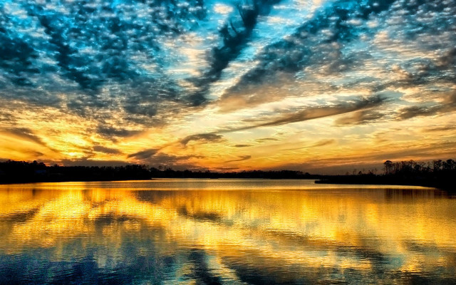 Sunset lake clouds trees water free wallpaper for desktop - medium preview image