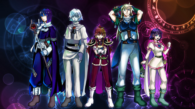 Anime characters clock purple background free wallpaper for desktop - medium preview image