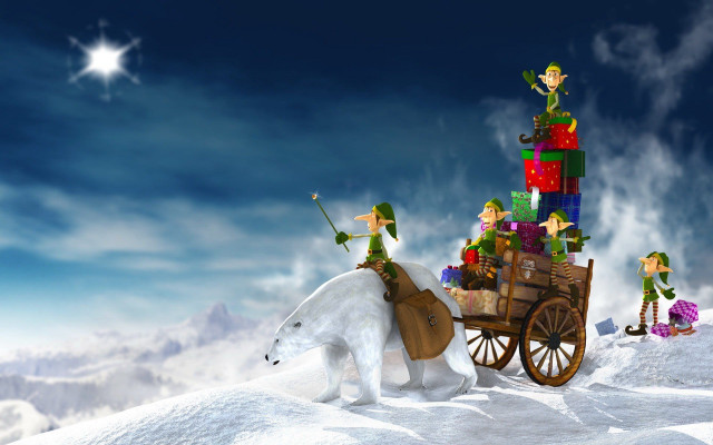 Polar bear cart presents elves #2 free wallpaper for desktop - medium preview image