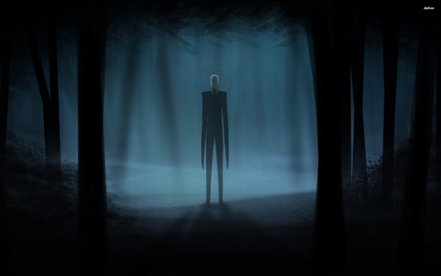 Creepy figure dark forest night free wallpaper for desktop - medium preview image