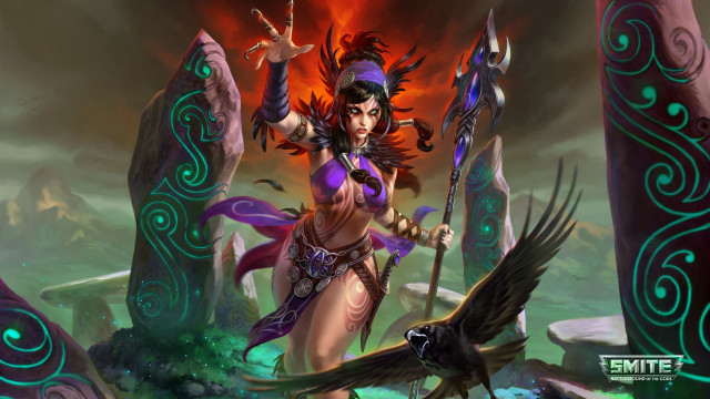 Woman sword bird demon shoulder free wallpaper for desktop - medium preview image