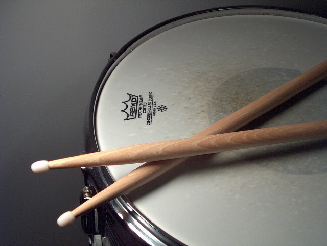 Drums sticks table gray background free wallpaper for desktop - medium preview image