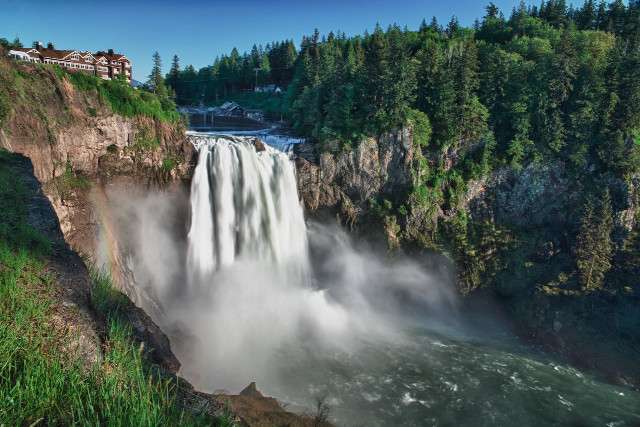 Waterfall large building bridge nature free wallpaper for desktop - medium preview image