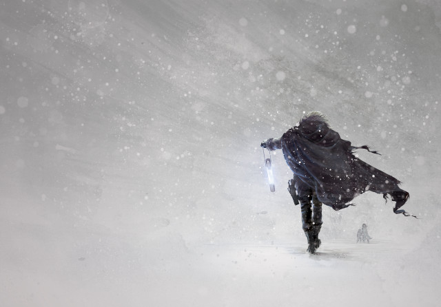 Person walking snow coat light free wallpaper for desktop - medium preview image