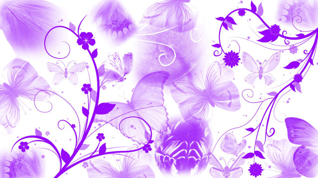 Purple white floral background butterflies free wallpaper for desktop - medium preview image