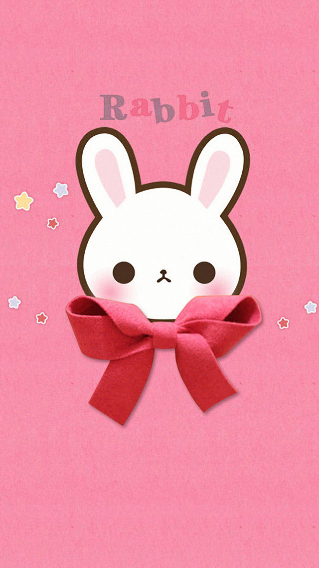 Rabbit red bow pink background free wallpaper for mobile - medium preview image