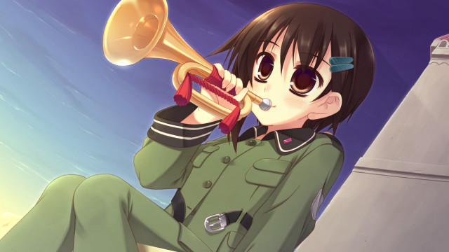 Woman uniform trumpet building night free wallpaper for desktop - medium preview image