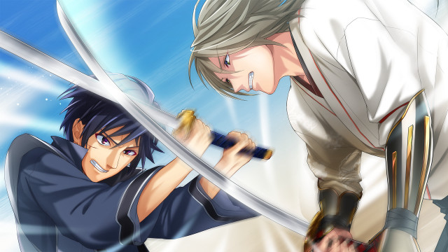 Anime characters swords action dynamic free wallpaper for desktop - medium preview image