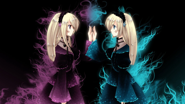 Anime girls blonde blue pink free wallpaper for desktop - medium preview image